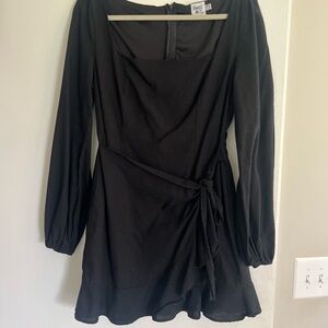 Princess Polly Black Long Sleeve Wrap Mini Dress